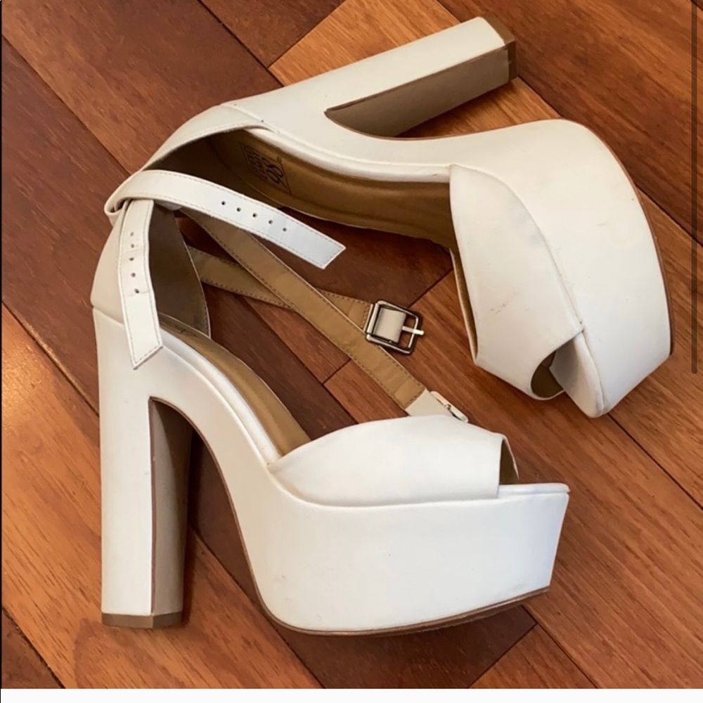 White platform heels